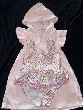 Catherine Malandrino Girls Pink Floral Ruffle Swim Set